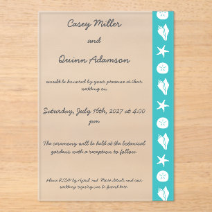 Invitations En Acrylique Coquillages d'été en turquoise Acrylique Mariage