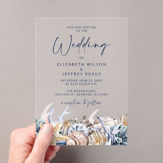 Invitations En Acrylique Coquillages Rustiques Océan Mer Eté Plage Mariage (In situ (ordinateur de poche))