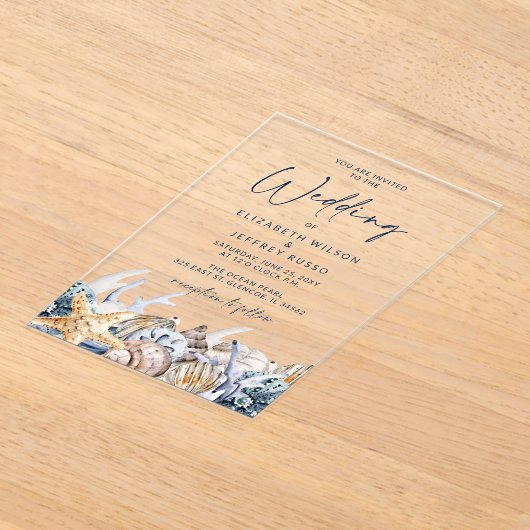 Invitations En Acrylique Coquillages Rustiques Océan Mer Eté Plage Mariage (Poser)