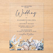 Invitations En Acrylique Coquillages Rustiques Océan Mer Eté Plage Mariage (Recto)