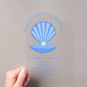 Invitations En Acrylique Coquille Saint-Jacques et Perle Baby Shower pour b