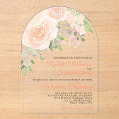 Invitations En Acrylique Coral Peach Aquarelle Roses Élégant Mariage Arc (Recto)