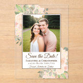 Invitations En Acrylique Coral Pêche Roses mariage Enregistrer la date Phot (Recto)