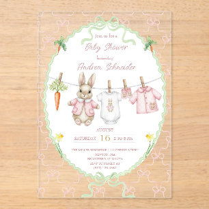 Invitations En Acrylique Corde à linge de bébé de lapin rose mignon Shower 