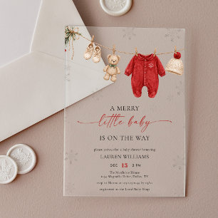 Invitations En Acrylique Corde à linge de Noël Une Baby Shower joyeuse et p