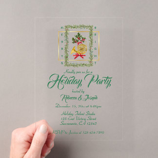 Invitations En Acrylique Corne Française de Noël Élégante Verte