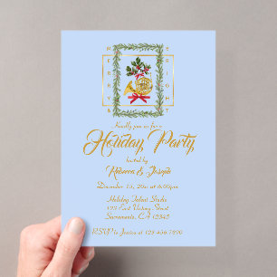 Invitations En Acrylique Corne française élégante Noël Bleu clair