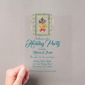 Invitations En Acrylique Corne française élégante Noël sarcelle
