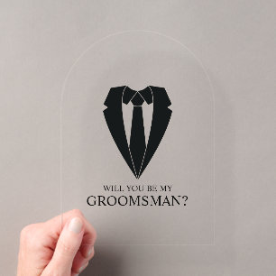 Invitations En Acrylique Costume de mariage noir et cravate pour la demande