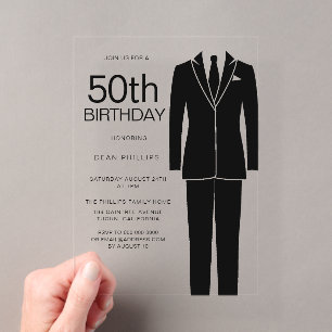 Invitations En Acrylique Costume noir élégant pour homme pour fête d'annive
