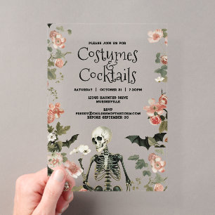 Invitations En Acrylique Costumes de squelette Cocktails Floral Fête d'Hall