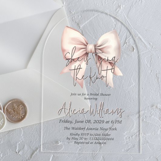 Invitations En Acrylique Couche du noeud Fête des mariées de la boîte rose 
