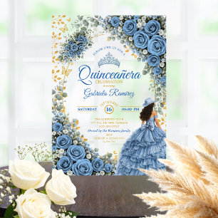Invitations En Acrylique Country Western Fleurs Bleues Golden Quinceañera