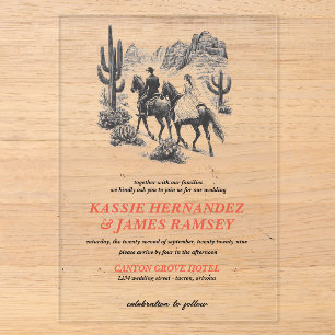 Invitations En Acrylique Couple de Canyon à cheval Mariage