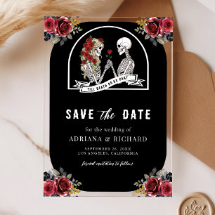 Invitations En Acrylique Couple de squelettes gothiques Mariage noir Save t