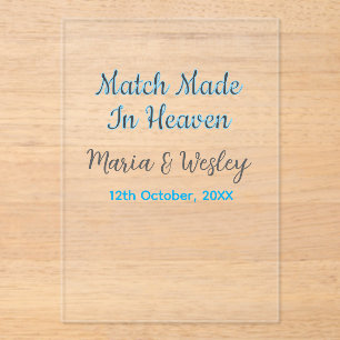 Invitations En Acrylique Couple fait pour le ciel nom de couple bleu noir d