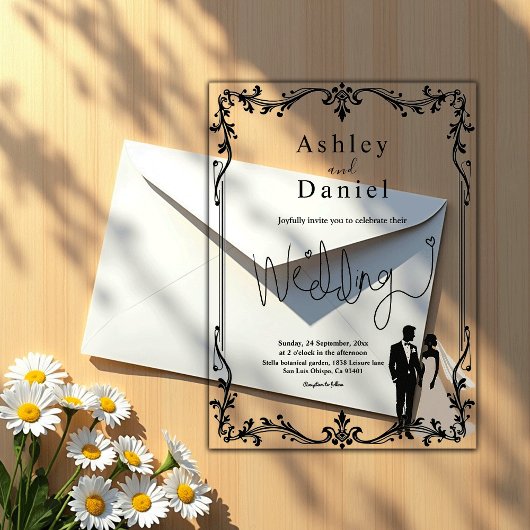 Invitations En Acrylique Couple romantique Noir et blanc Mariage Delicé