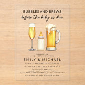 Invitations En Acrylique Couples Douche Bubbles & Brews avant que bébé soit (Recto)