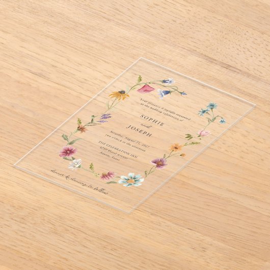 Invitations En Acrylique Courbe Fleur sauvage Boho | Mariage (Poser)