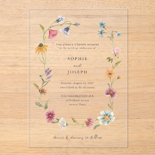 Invitations En Acrylique Courbe Fleur sauvage Boho | Mariage (Recto)