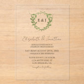 Invitations En Acrylique Couronne botanique de mariage tons terre (Recto)