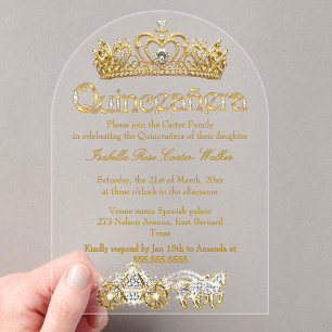 Invitations En Acrylique Couronne de diamants en or pour Quinceanera Prince