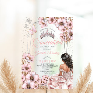 Invitations En Acrylique Couronne de Fleurs Papillon Tiara Argent Rose Quin