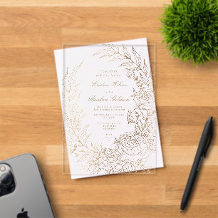 Invitations En Acrylique Couronne de fleurs romantiques en or pour mariage