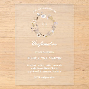 Invitations En Acrylique couronne de fleurs sauvages Confirmation