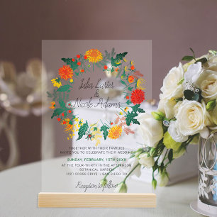 Invitations En Acrylique Couronne de fleurs sauvages de Dahlia de printemps
