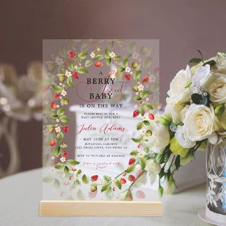 Invitations En Acrylique Couronne de fleurs sauvages de fraises douces roug