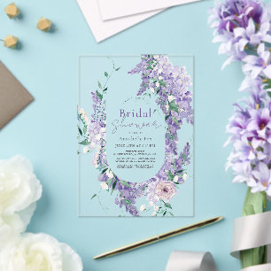 Invitations En Acrylique Couronne de glycine violet lavis pour la fête de m