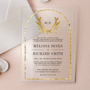 Invitations En Acrylique Couronne de laurier doré pour mariage