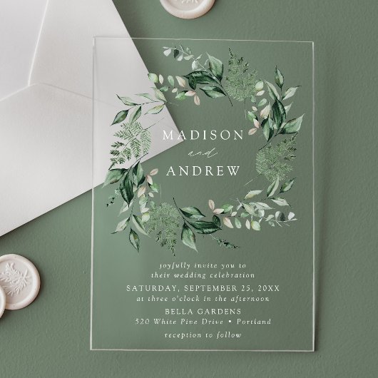 Invitations En Acrylique Couronne de mariage à la verdure abondante