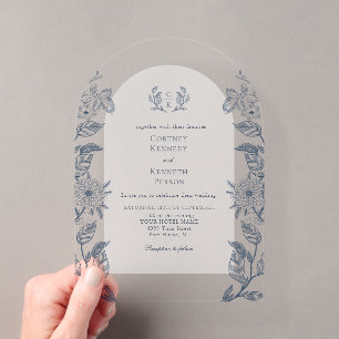 Invitations En Acrylique Couronne de mariage élégante bleu français Monogra