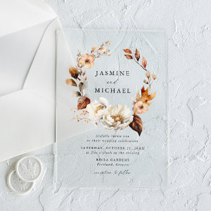 Invitations En Acrylique Couronne de mariage florale automnale rustique