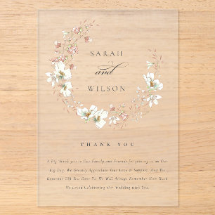 Invitations En Acrylique Couronne de mariage florale de pré blanc blush rus