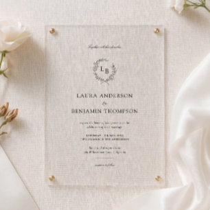 Invitations En Acrylique Couronne de mariage minimaliste en laurier