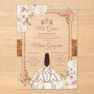 Invitations En Acrylique Couronne de Mis Quince Rose Gold Quinceañera