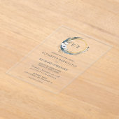 Invitations En Acrylique Couronne de monogramme Boho Moon Indigo Mariage (Poser)