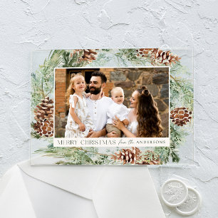 Invitations En Acrylique Couronne de pin rustique aquarelle pour photo de v