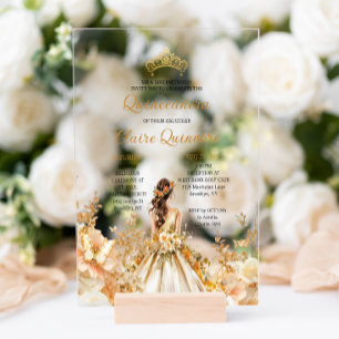 Invitations En Acrylique Couronne de princesse florale radieuse Tiara Or Qu