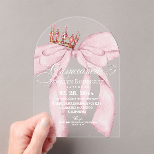 Invitations En Acrylique Couronne de princesse rose poudrée moderne pour Qu