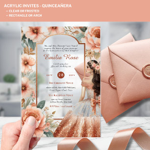 Invitations En Acrylique Couronne de Quinceanera en acrylique rose gold ros