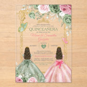 Invitations En Acrylique Couronne de quinceañera verte sauge et rose Gold T (Recto)