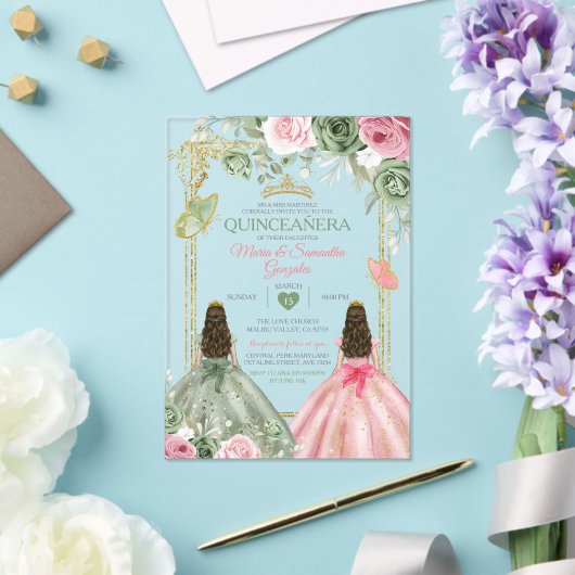 Invitations En Acrylique Couronne de quinceañera verte sauge et rose Gold T (Insitu (Mariage))