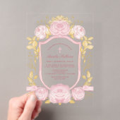 Invitations En Acrylique Couronne de roses aquarelle baptême (In situ (ordinateur de poche))