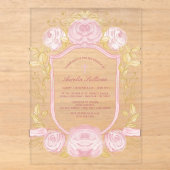 Invitations En Acrylique Couronne de roses aquarelle baptême (Recto)
