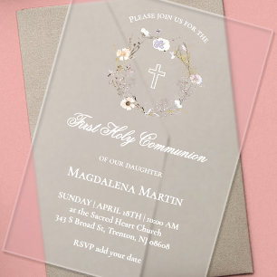 Invitations En Acrylique couronne fleur sauvage   Première sainte communion