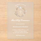 Invitations En Acrylique couronne fleur sauvage | Première sainte communion (Recto)